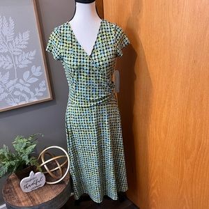 London Times Faux Wrap Dress Green Multi sz 12